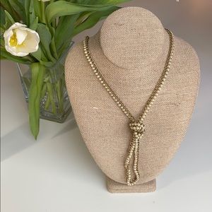 Multi-style pearl and brass long necklace